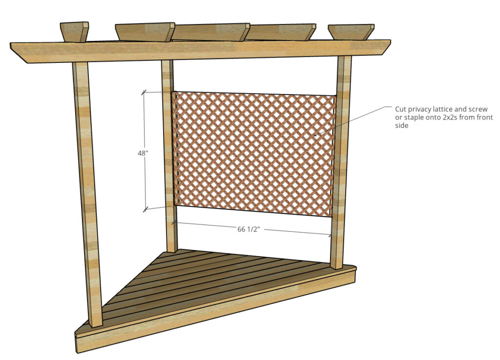 Diagram showing lattice screen installed into hammock stand on one side