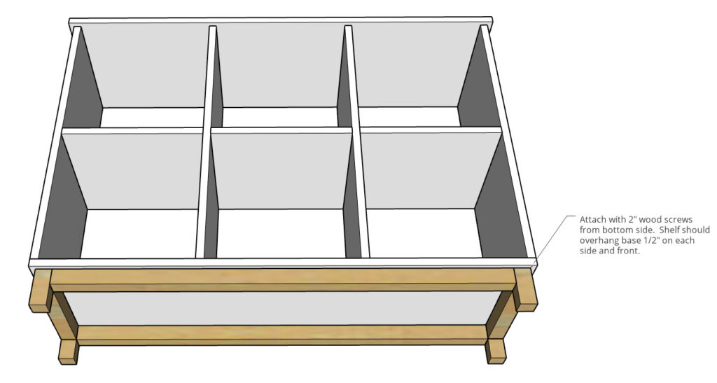 Attaching base onto bottom side of DIY shelf