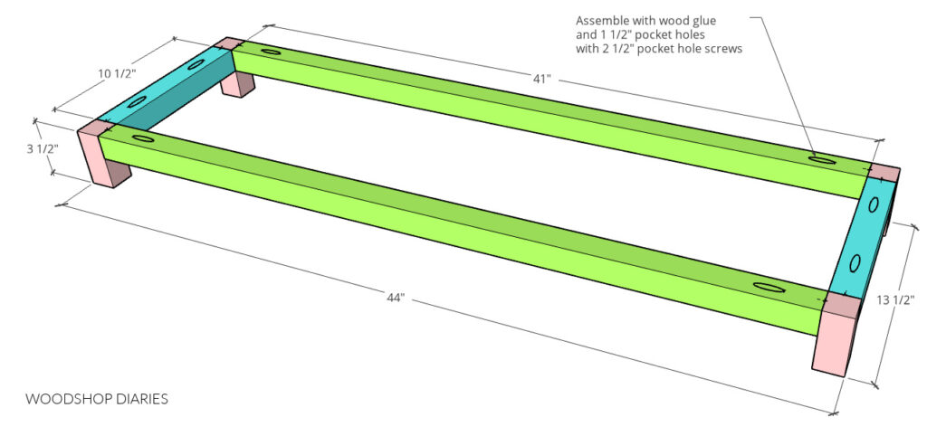 Base frame dimensions made from 2x2s and pocket hole screws