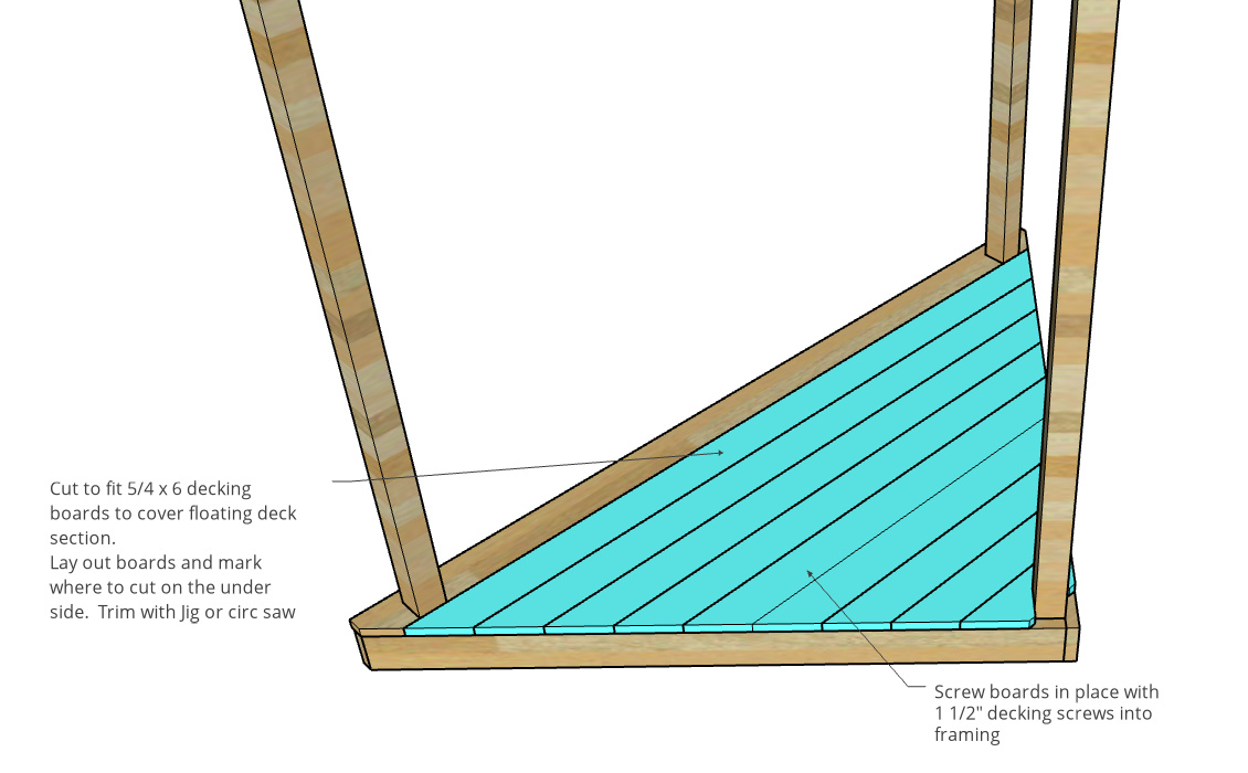 Deck boards installed onto deck frame cut computer diagram