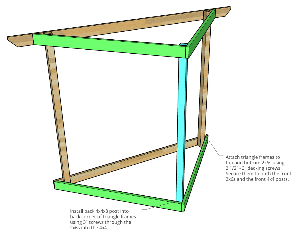 Hammock stand framing diagram showing 2x6 and 4x4 post placement