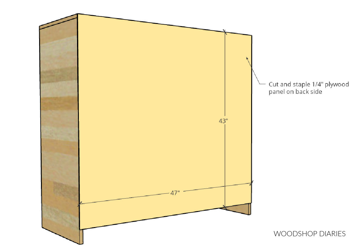Computer diagram of bottom closet system box back panel installed