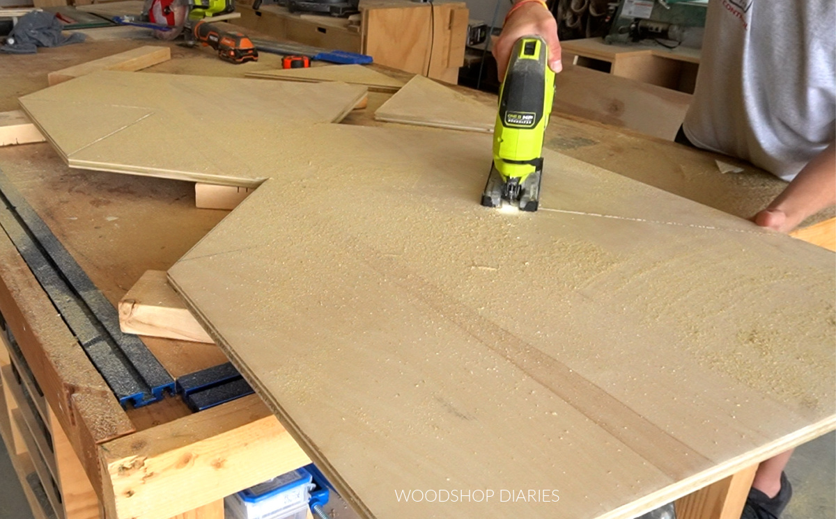 Shara Woodshop Diaries using jig saw to cut inside corners of back panel