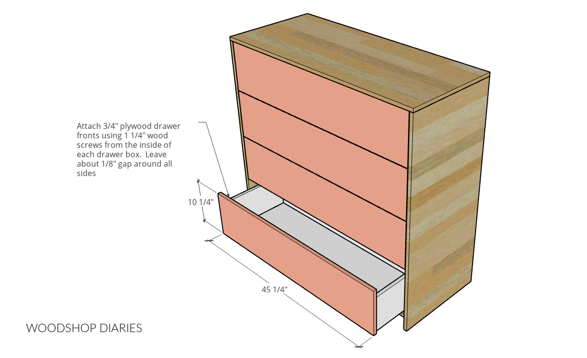 Drawer front dimensional diagram