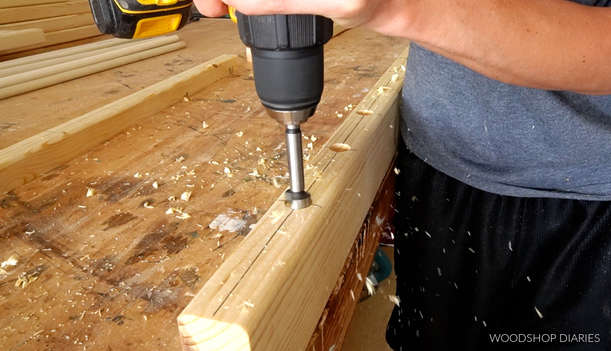 Drilling out ¾" diameter holes with a drill and a forstener bit
