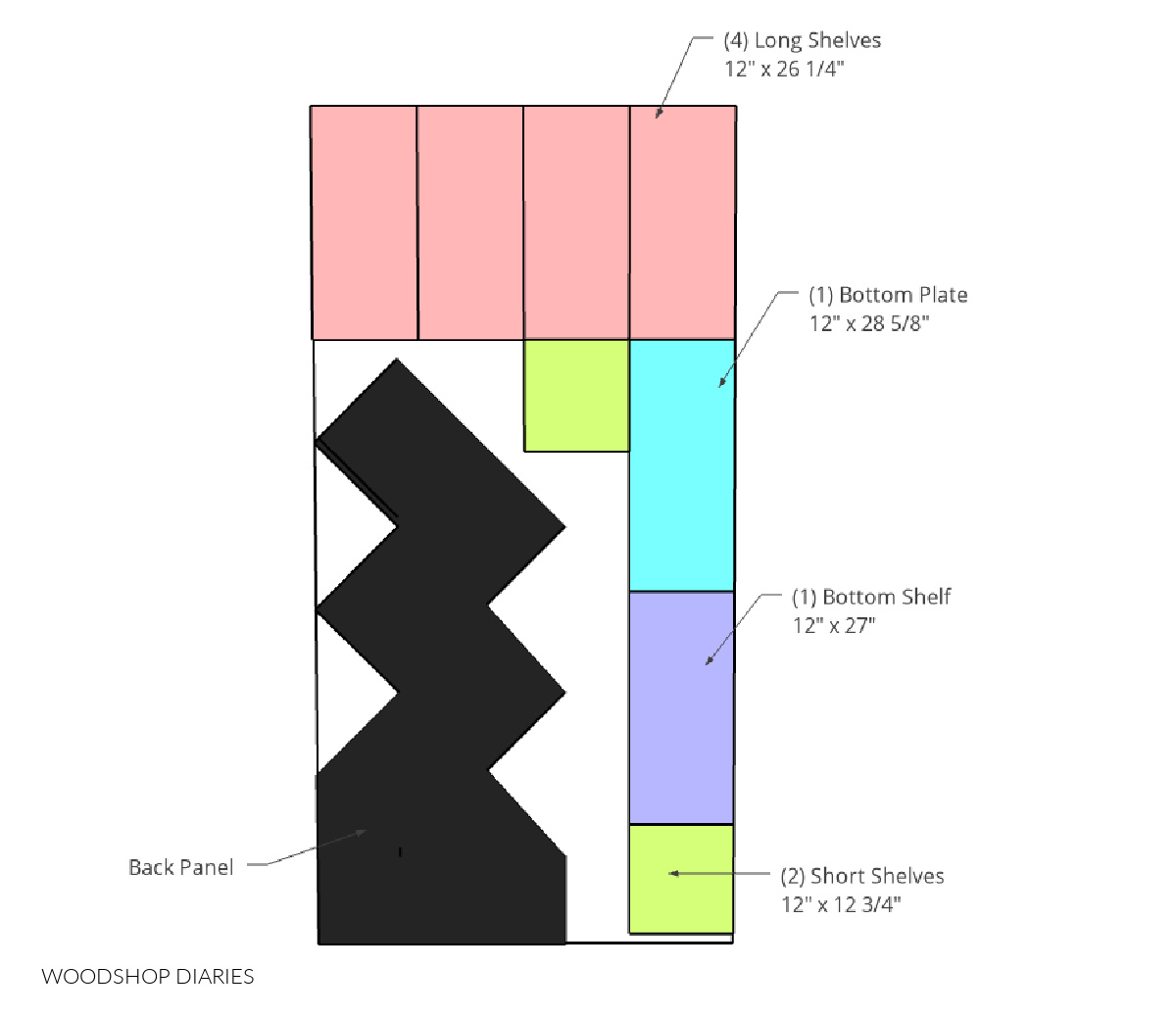 Plywood cut diagram for DIY modern vinyl record shelf