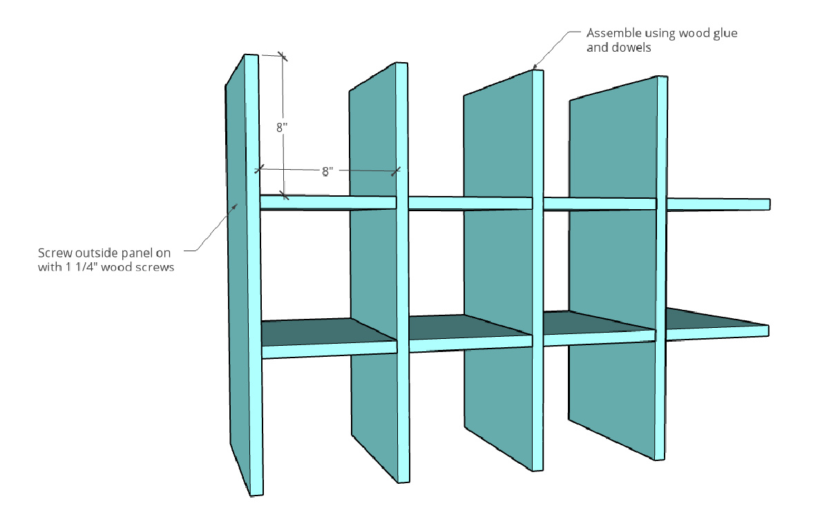 DIY closet system cubbies assembled diagram