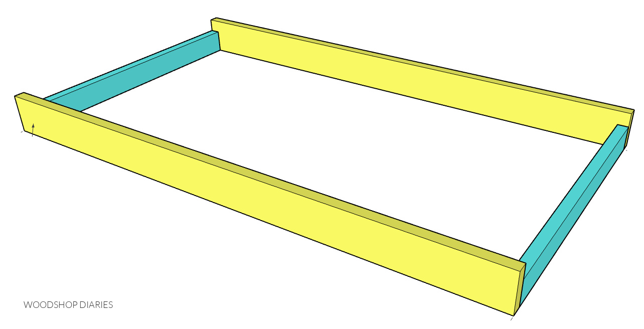 2x6 and 2x4 swing seat frame assembled--computer drawn diagram