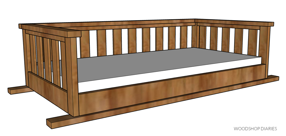 Computer diagram of overall DIY hanging porch swing bed project