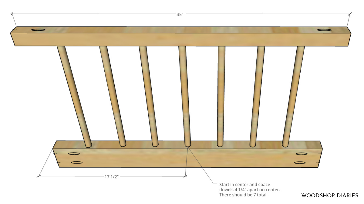 Diagram of twin side toddler floor bed side rails