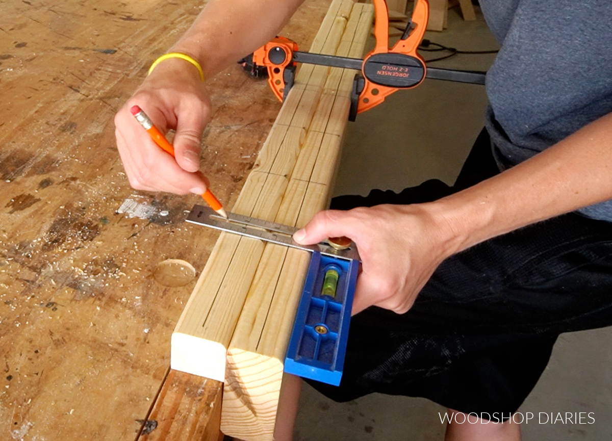 Shara Woodshop Diaires överför dowel platser till andra styrelsen så att de kommer att matcha
