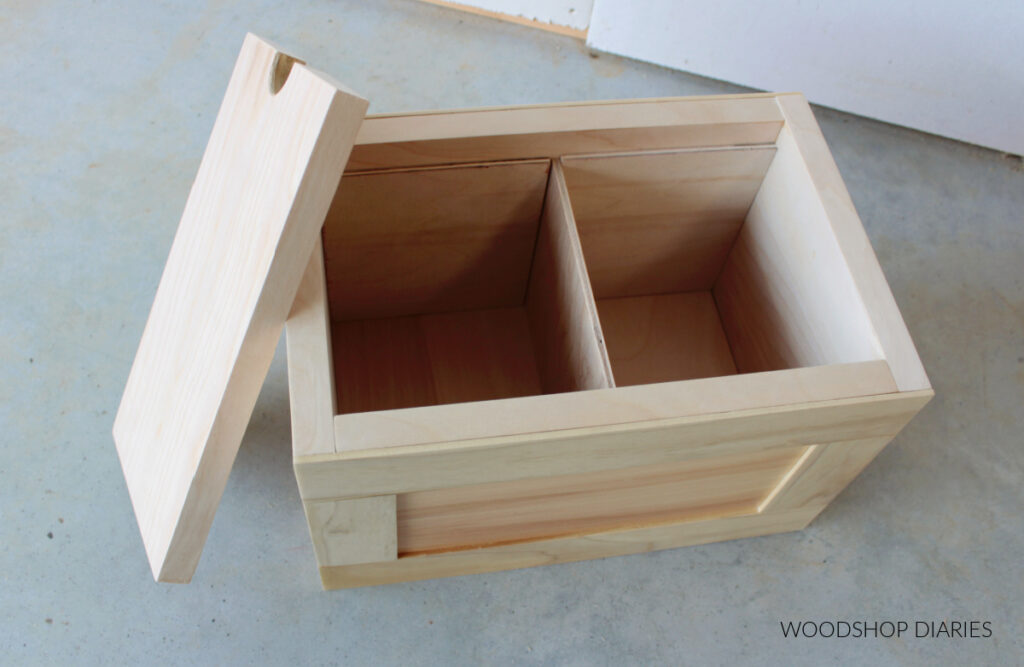 wooden keepsake box with divider panel