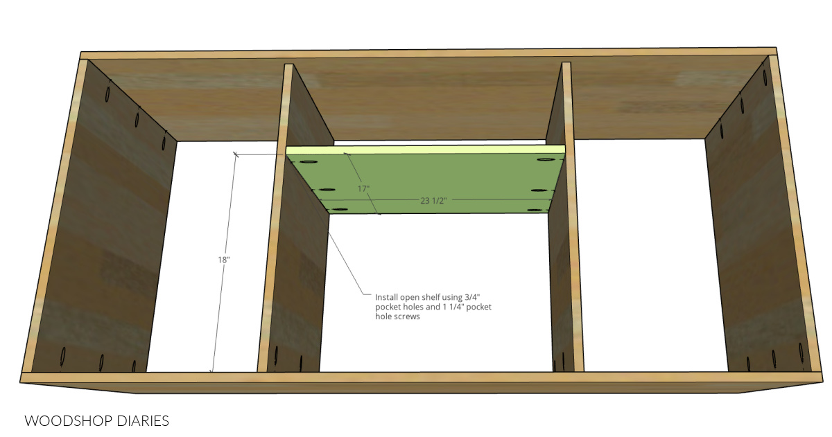 Install middle shelf diagram in modern console main body