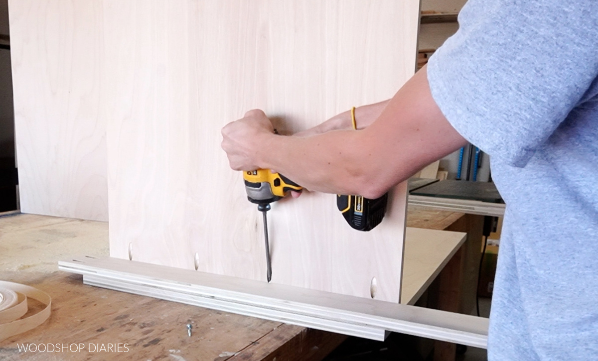 Shara Woodshop Diaries using pocket holes to assemble bottom panel of crate cabinet