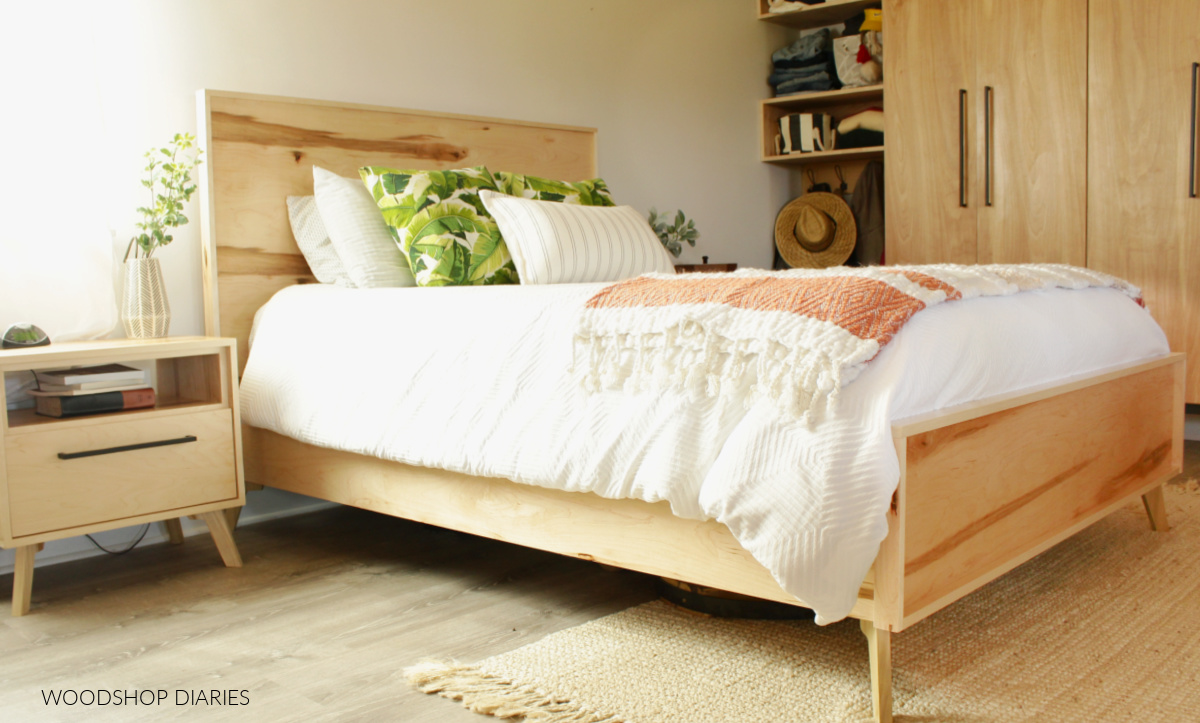 DIY Mid Century Modern Bed Frame with matching nightstands 