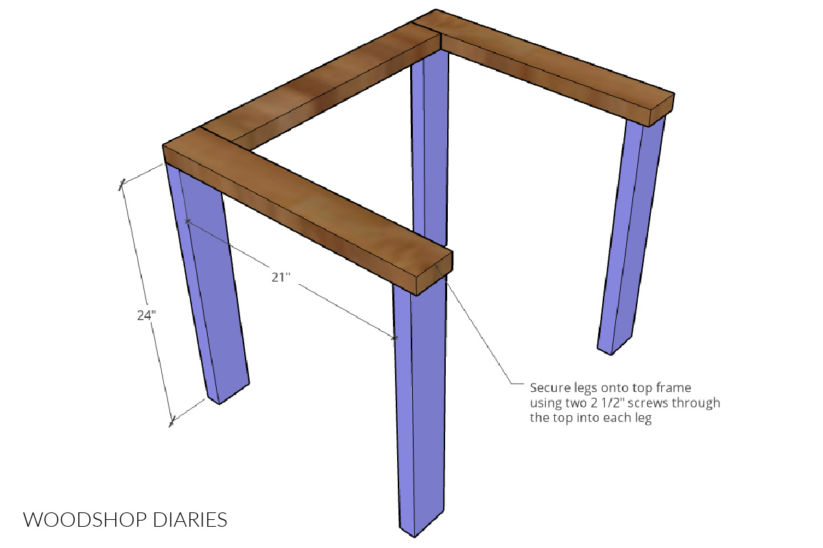 Diagram showing legs installed onto top chair frame