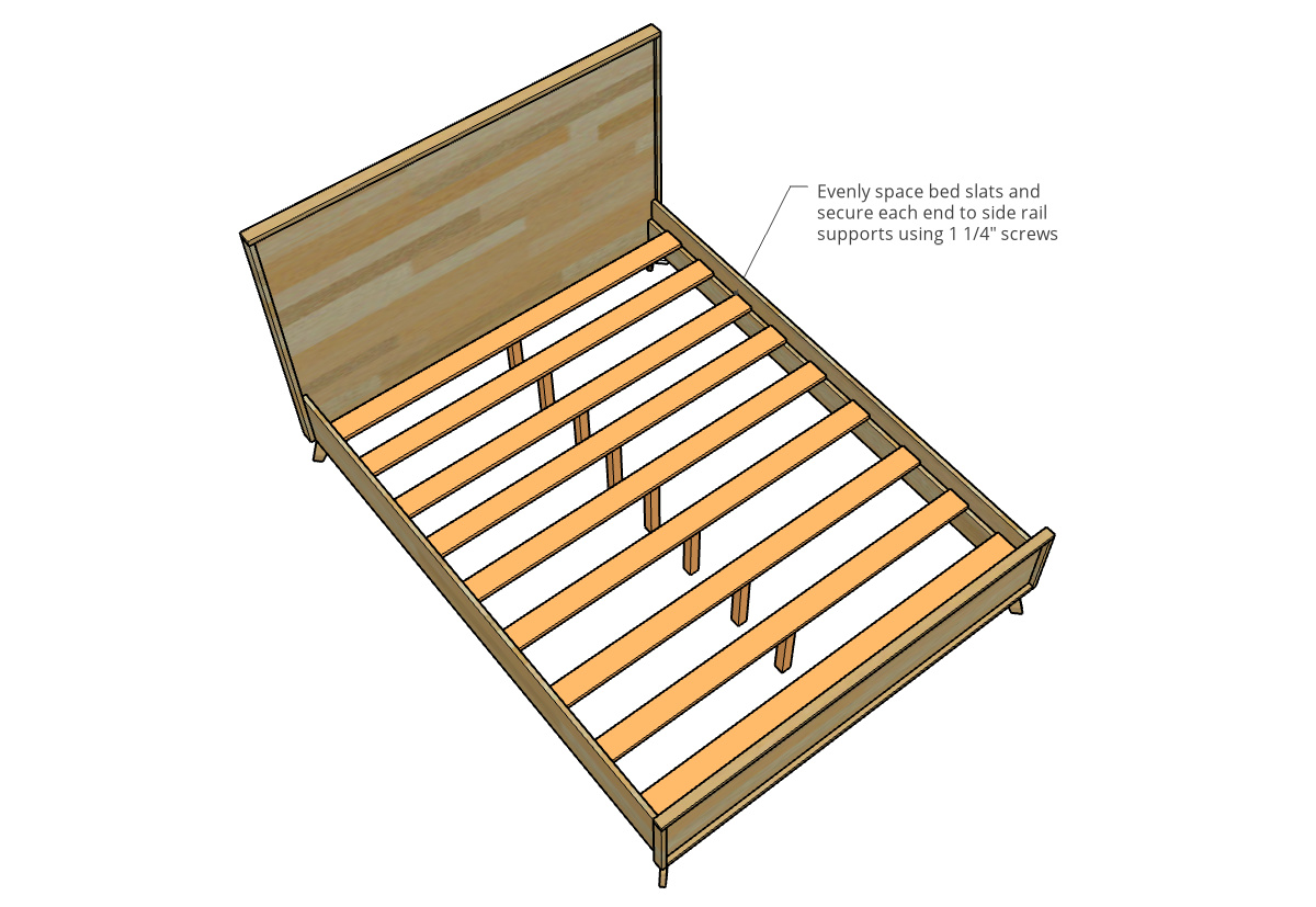 Computer diagram showing bed slats spaced across the side rails
