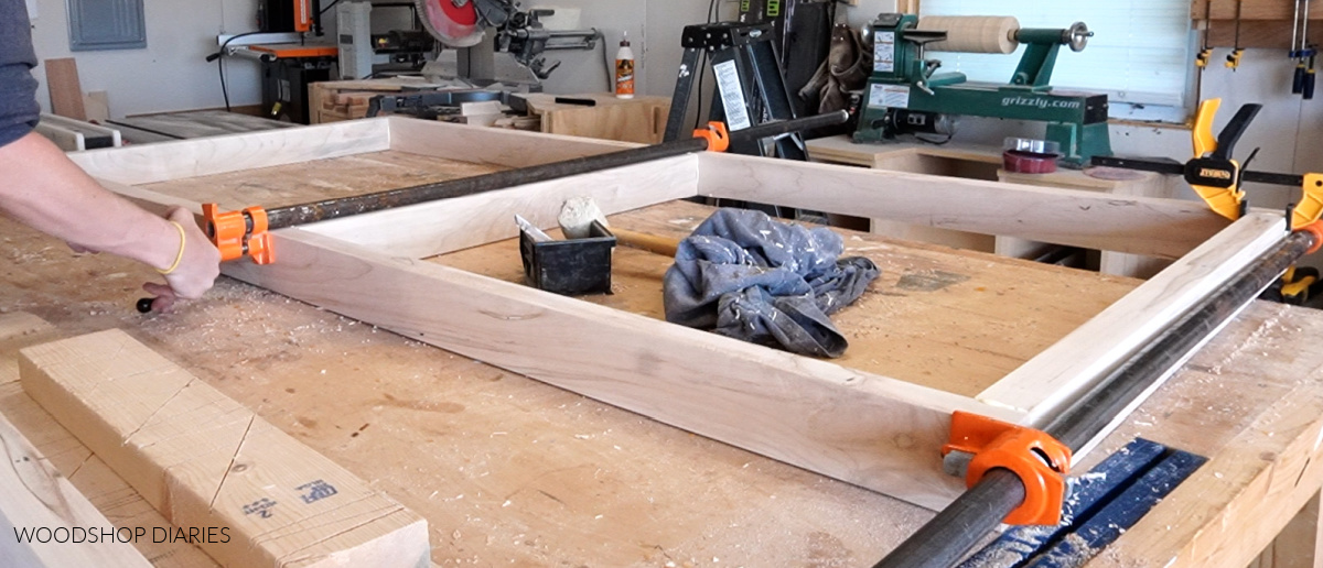 Clamping table apron together while glue dries