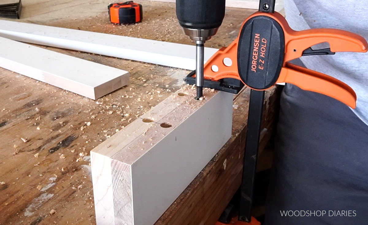 Drilling dowel holes for rails in door panels