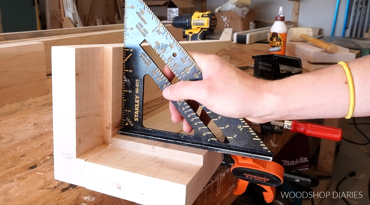 checking dining table legs for square after glue up