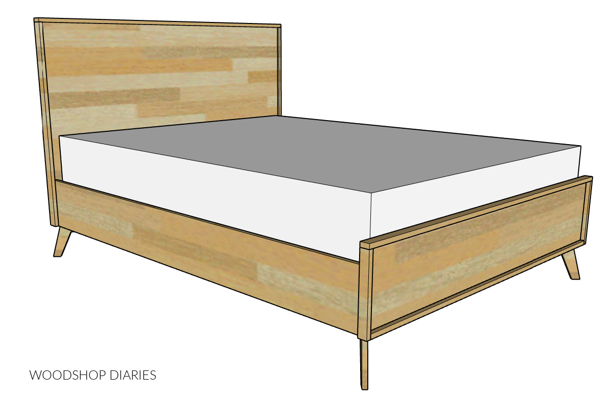 Diagram of mid century modern bed 