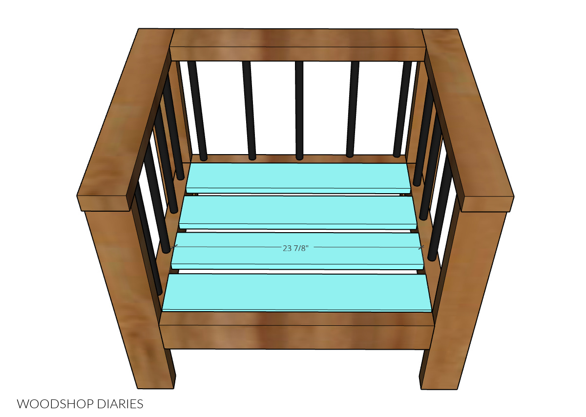 Diagram showing dimensions of chair seat slats