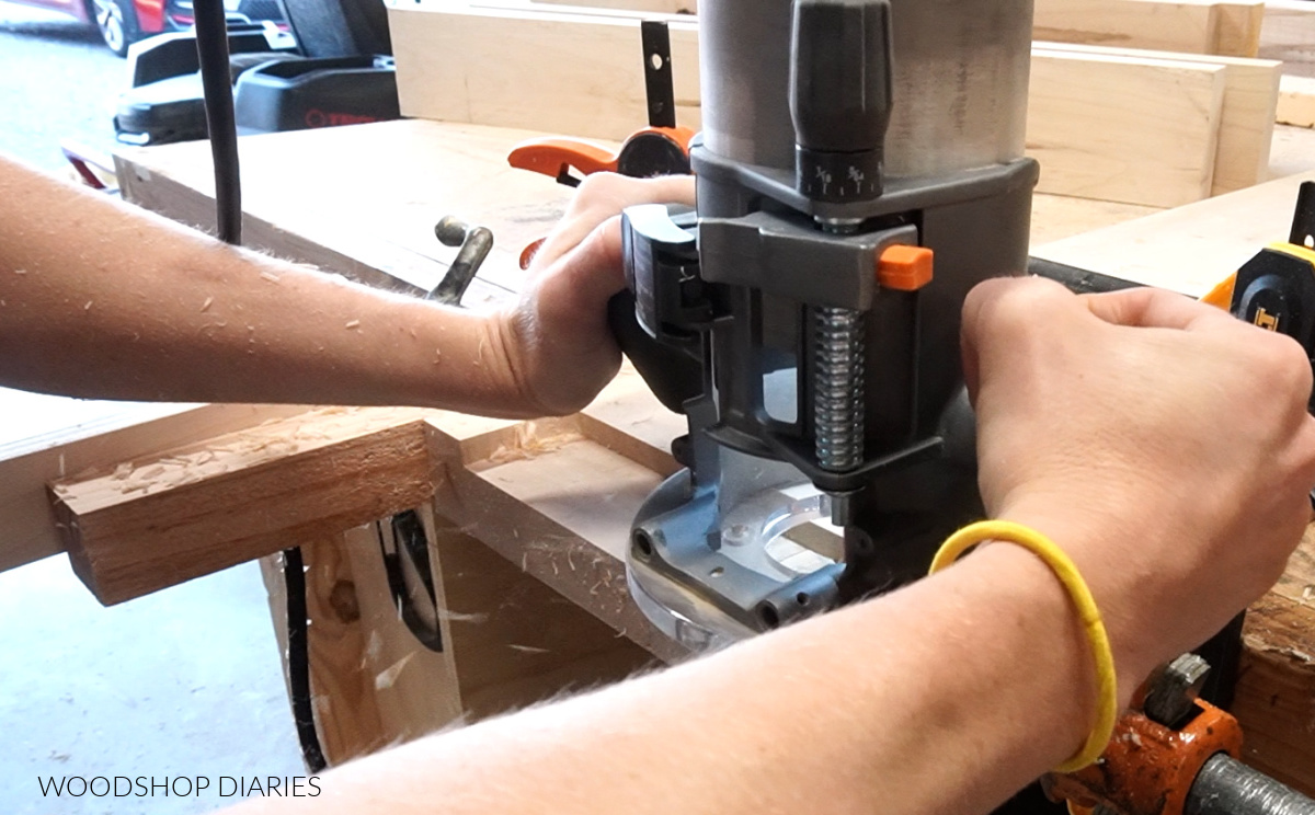 Using router to cut rabbets in dining table legs