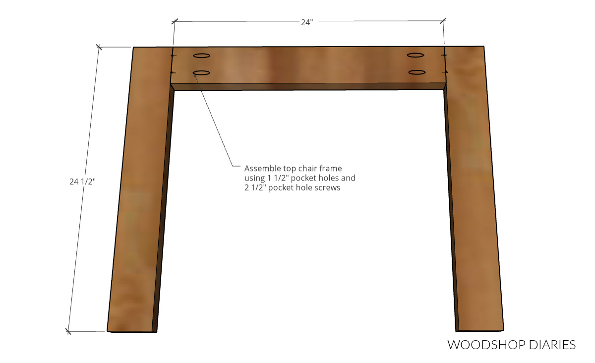 Diagram showing the U shape top frame assembly of outdoor chair