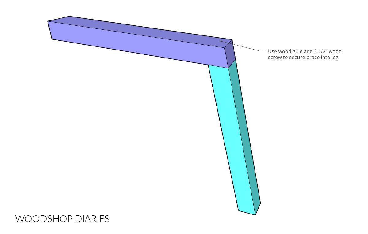 Diagram showing center brace and leg attached with screw