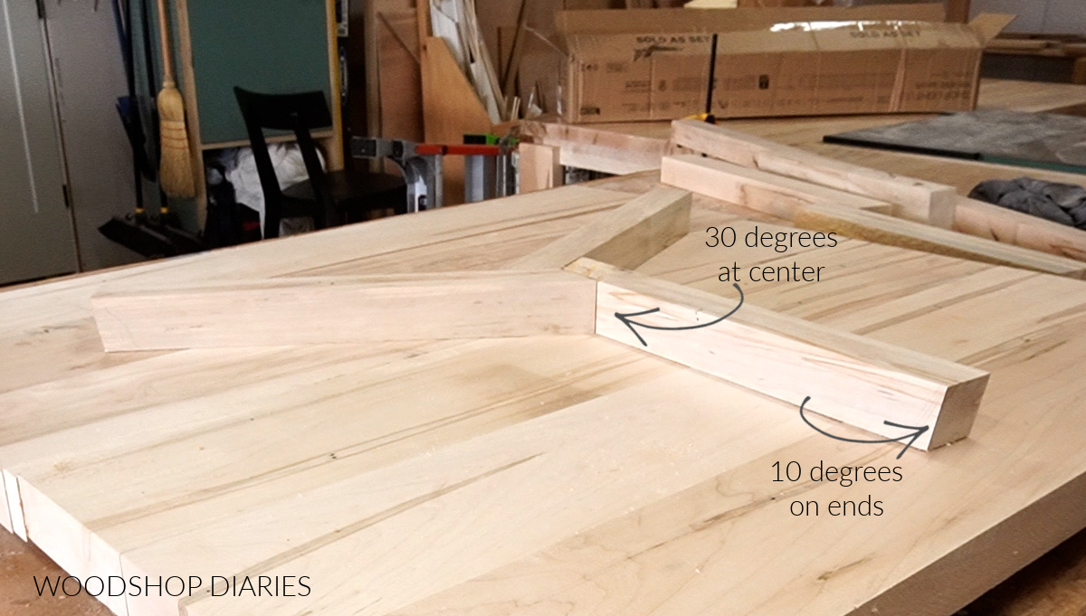 center coffee table braces laid out showing mitered ends orientation