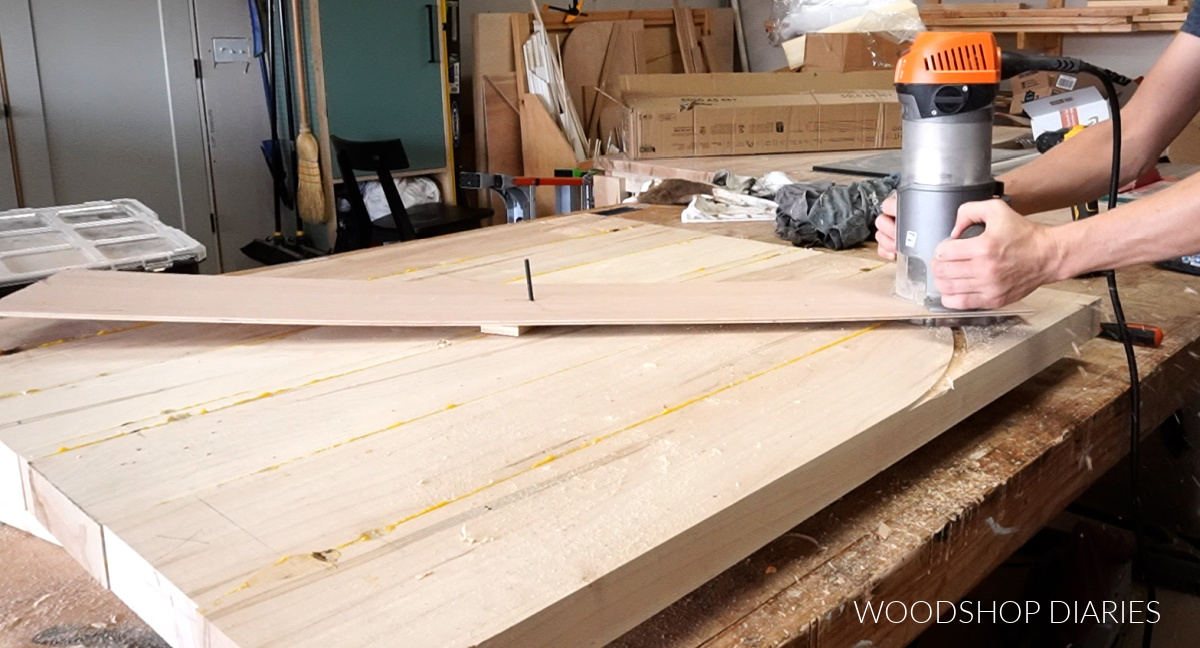 Using router and homemade circle jig to cut round coffee table top