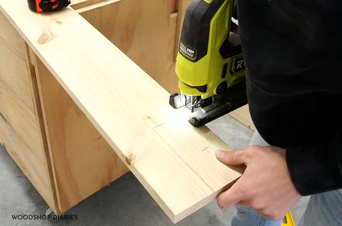 Using jig saw to cut notches in 1c6 window sill board