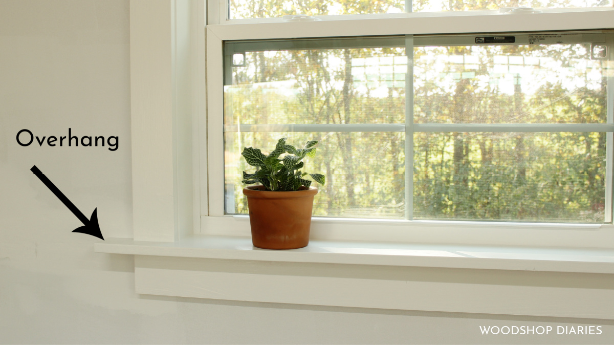 Close up image showing what the overhang on the window sill is using arrow