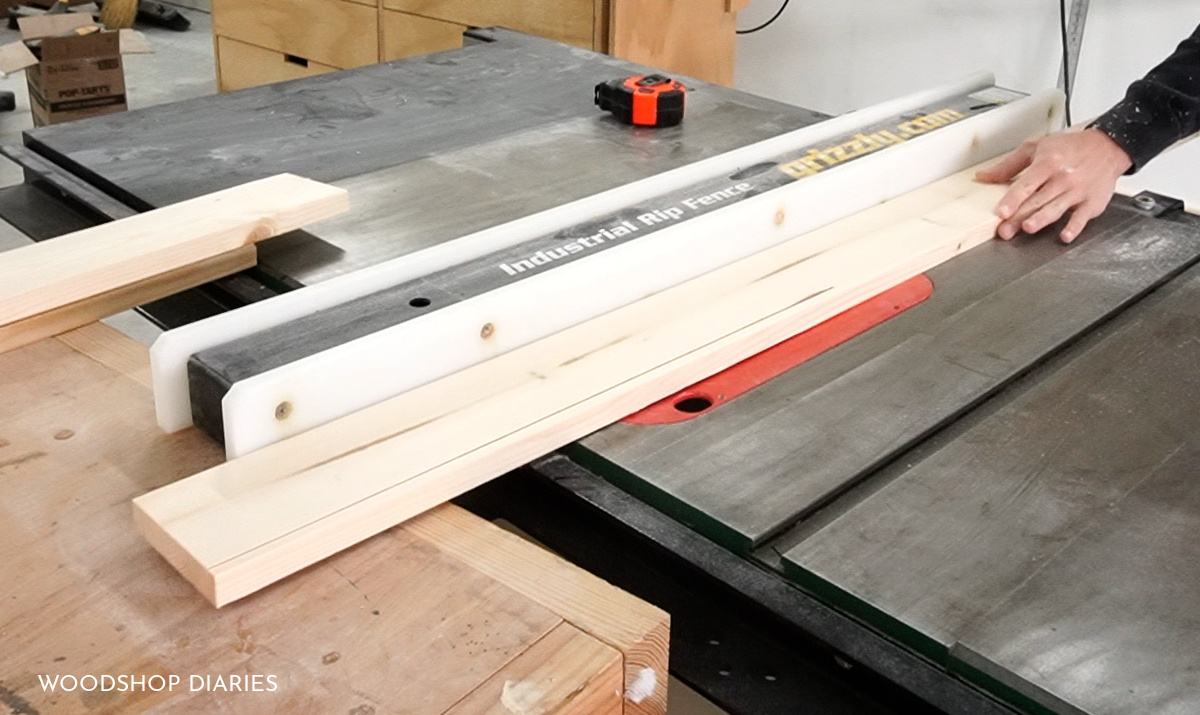 Using table saw to rip 1x4 boards for lining window frame