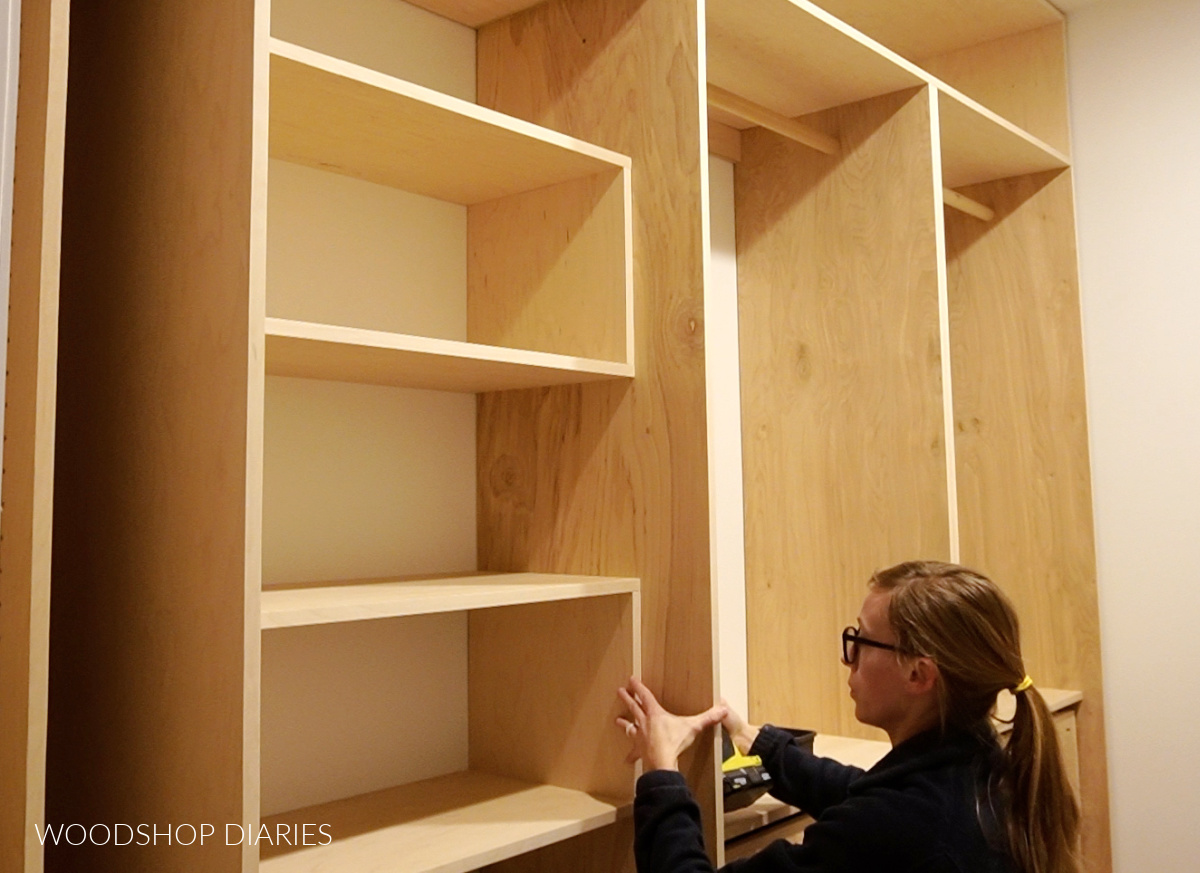 Installing top and middle shelf cabinet boxes in closet