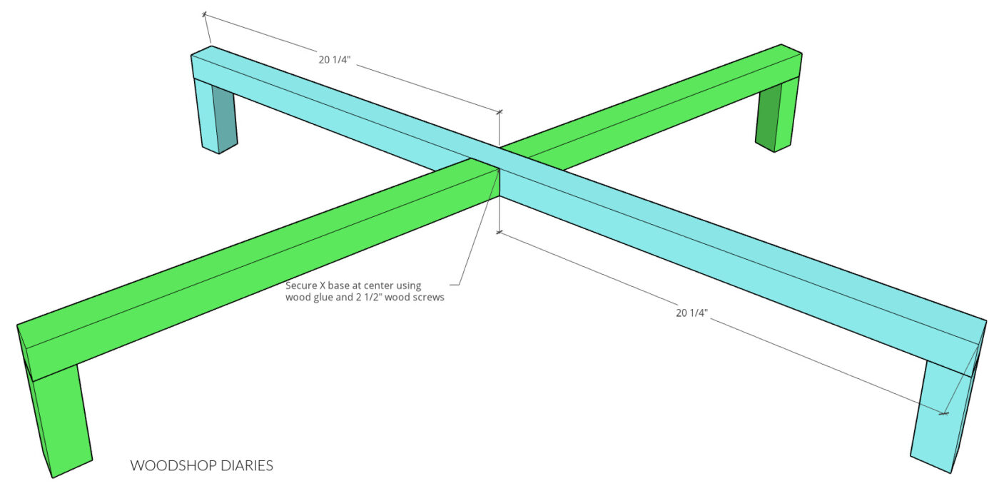 Assembly diagram of X base of dog bed