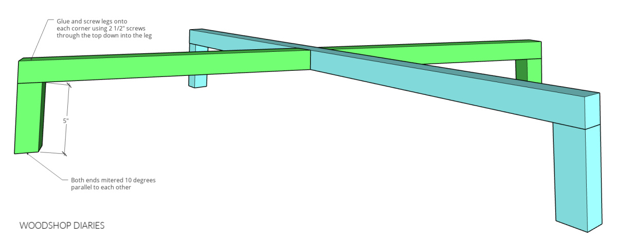 diagram showing leg length on X base of bed box