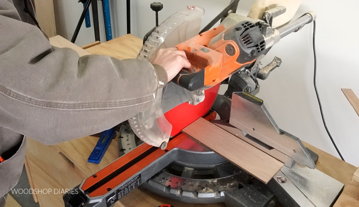 Using a miter saw to trim boards to length