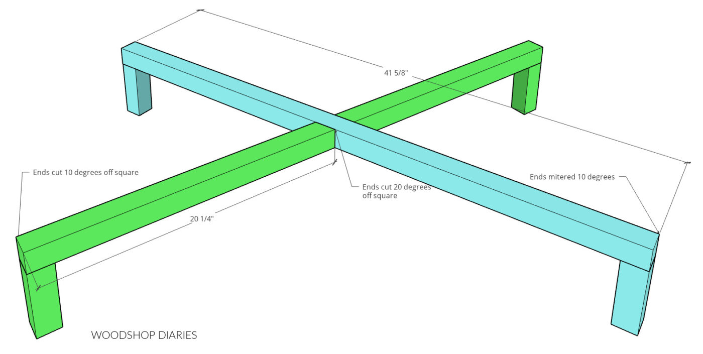 Dimensional diagram showing X base pieces