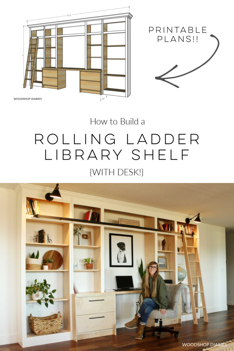 DIY Library Bookshelf with Desk PRINTABLE BUILDING PLANS!