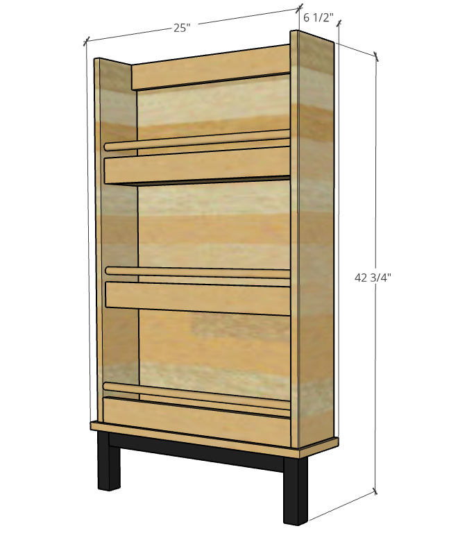 Overall dimensional diagram showing size of book rack project