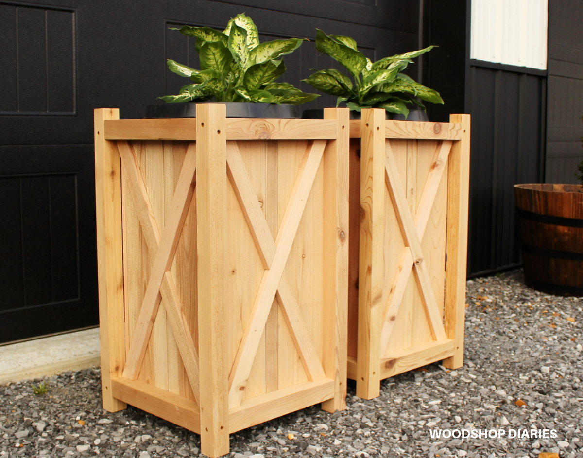 Two cedar planters with X trim