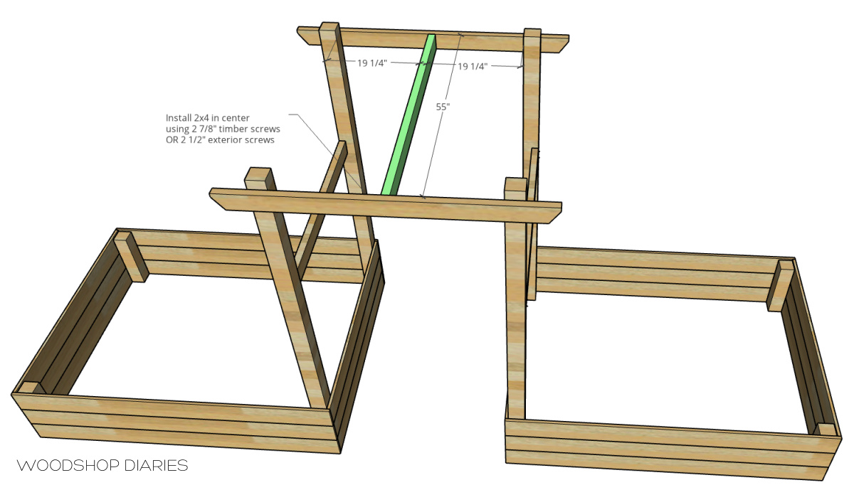 Diagram showing center board location on top of garden arbor