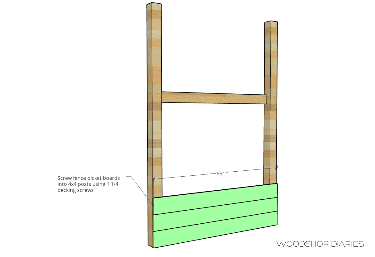 Garden arbor frame computer diagram showing bottom boards attached