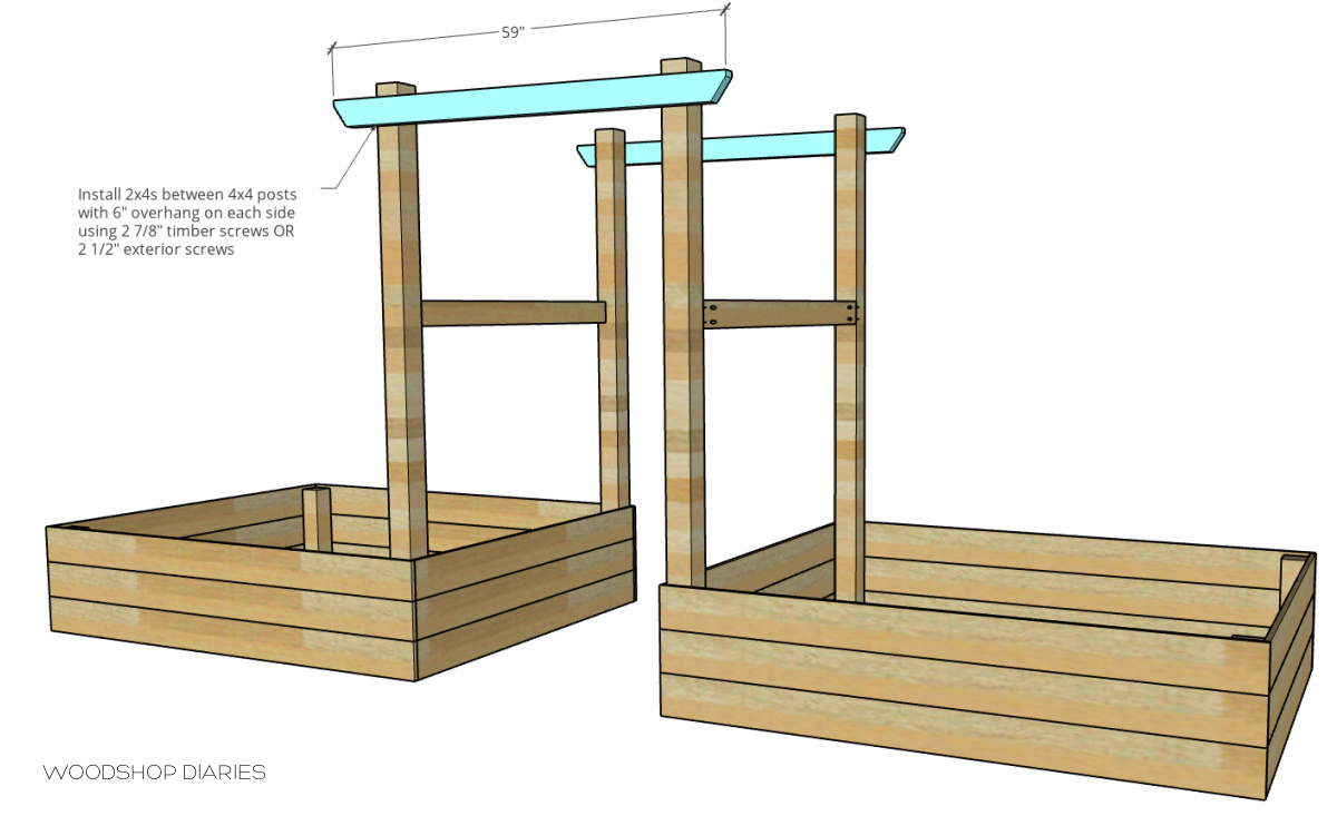 Diagram showing how to install boards at top of garden arbor