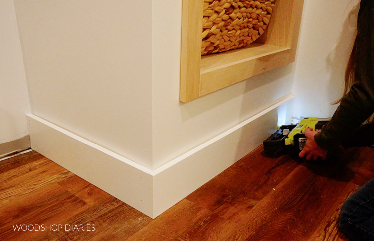 Nailing baseboard trim around closet