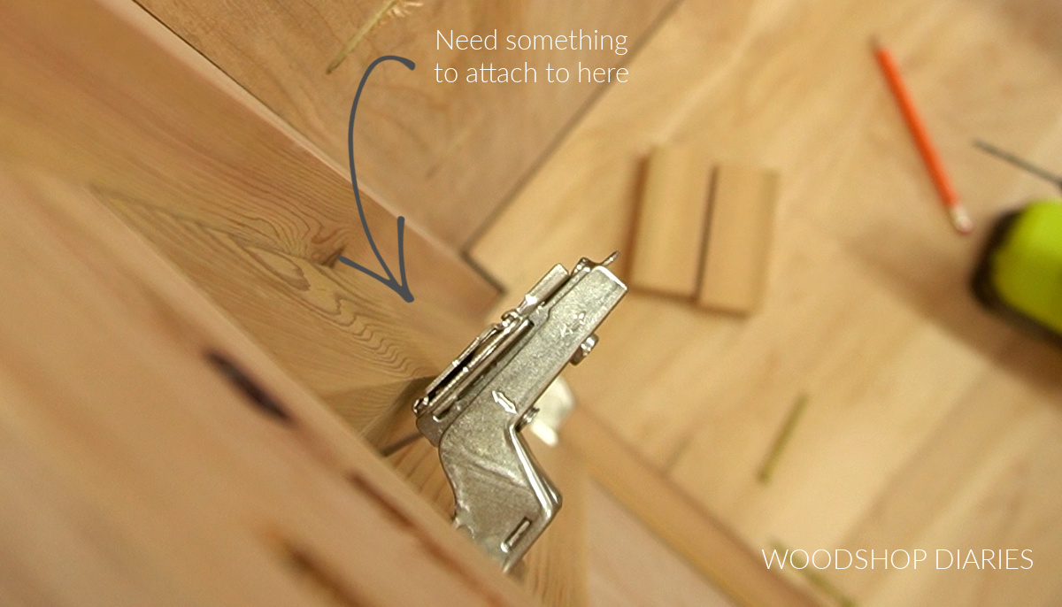 Close up shot of door hinges without spacer block installed