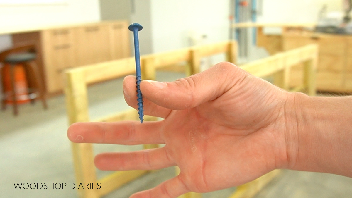 Close up of Kreg Blue Kote pocket hole screws