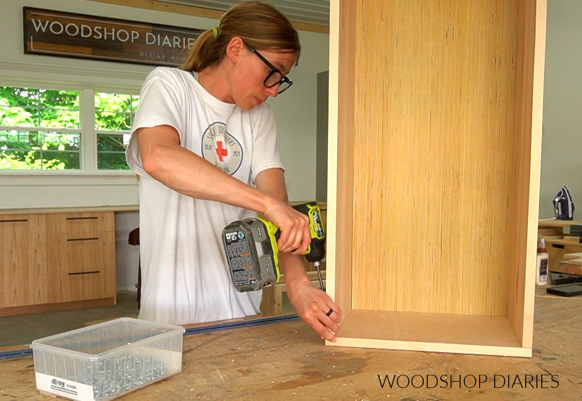 Shara Woodshop Diaries assembling drawer box on workbench