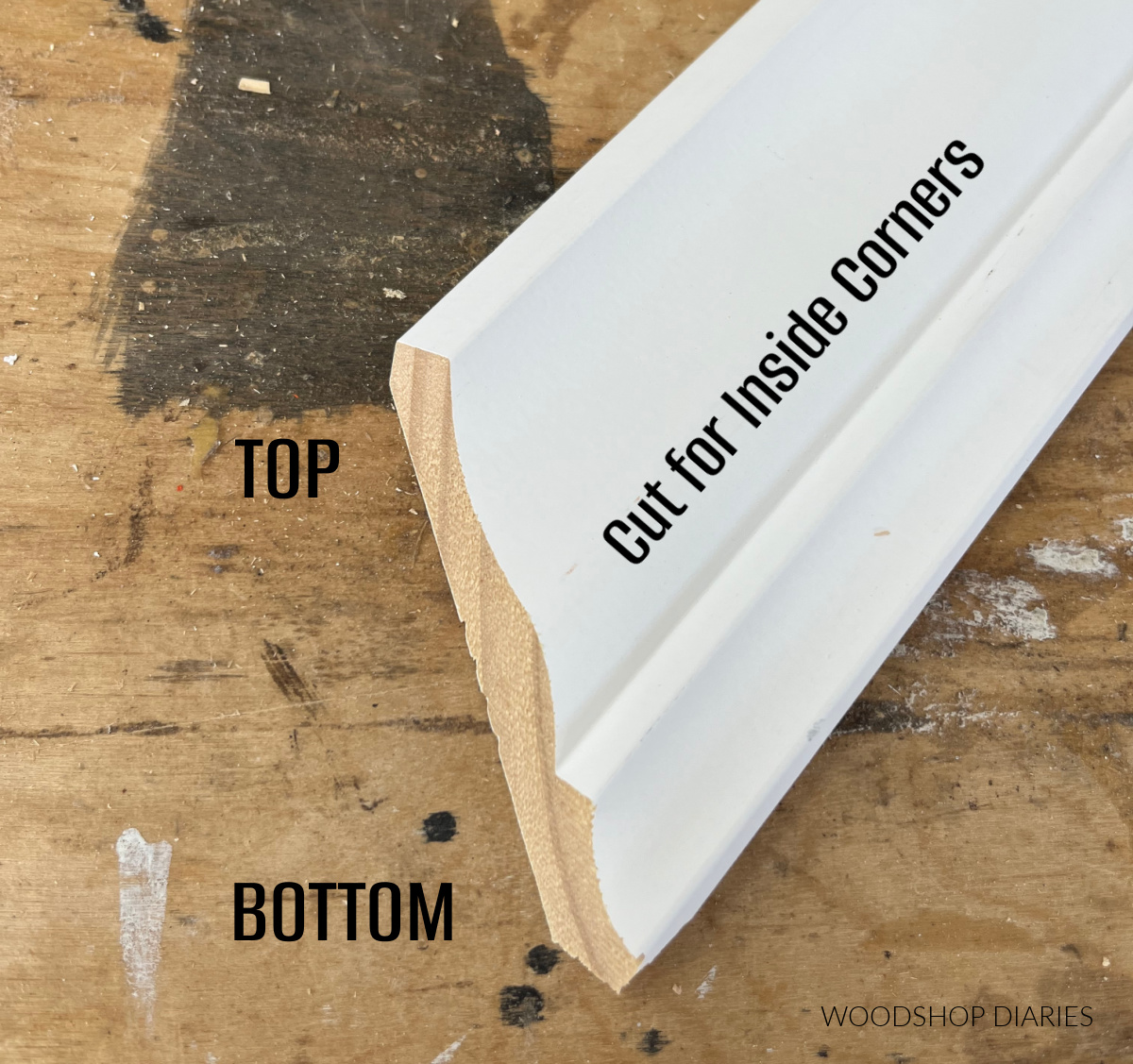 Image showing cut end of crown molding for inside corners
